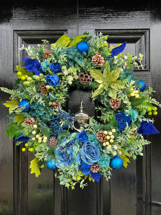 50cm GREEN/BLUE FOLIAGE WREATH