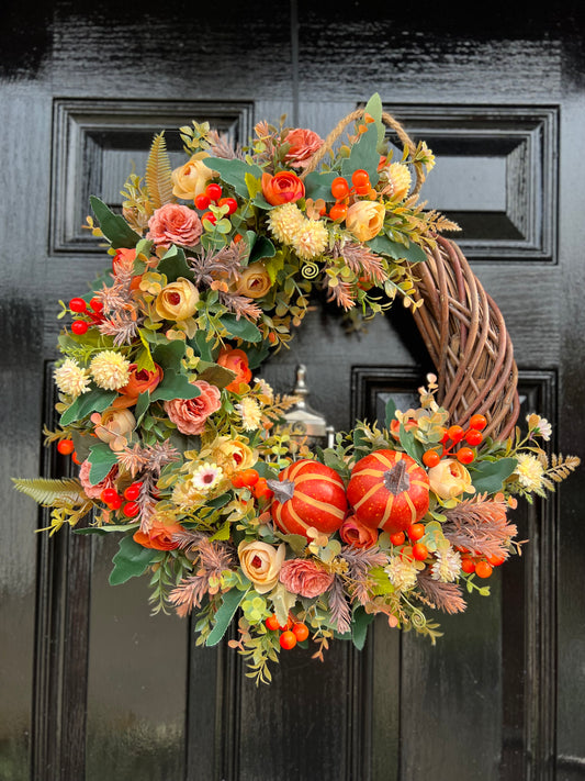 DELUXE WILLOW BASE AUTUMN PUMPKIN WREATH